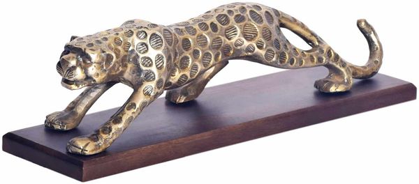 Dekofigur Panther Aluminium Gold 63 cm mit Massivholz-Sockel