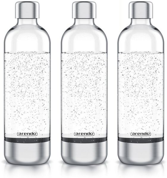 Arendo Wassersprudler Flasche Ersatzflasche für Arendo Wassersprudler, 1 L, max. 900 ml zum Sprudeln, (3-tlg), Edelstahl + PET, Kunststoff Sprudel Flasche mit 1000 ml Füllmenge