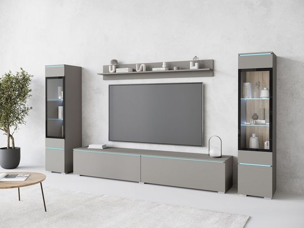 Home affaire Wohnwand VERA II, Vitrinen Türanschlag wechselbar, (Komplett-Set, 4-St), Vitrine mit Verglasung, stehend und hängend, inklusive Beleuchtung
