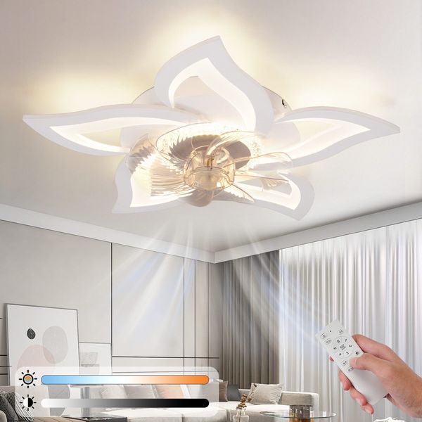 LED Deckenventilator Mit Beleuchtung -ZMH Modern Deckenleuchte mit Ventilator Leise 48W Fernbedienung Dimmbar 3 Farbtemperatur 6-Gang Timer Weiß Ventilator Lampe für Jugendzimmer Kinderzimmer