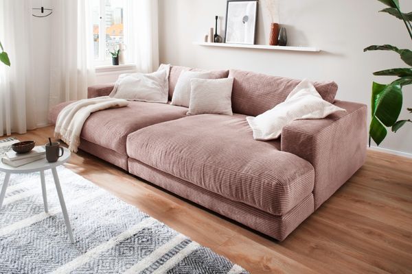 KAWOLA Big Sofa MADELINE Cord rosa 85 x 170 x 290 cm