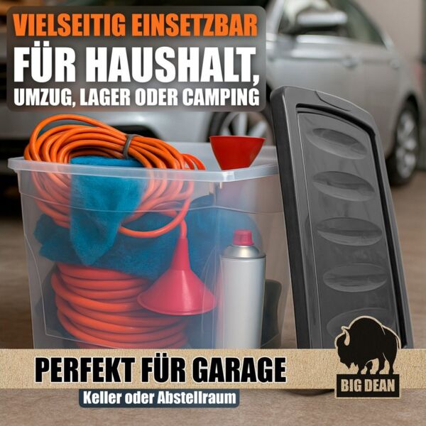 BigDean Aufbewahrungsbox 80 L Aufbewahrungsbox mit Deckel und Rollen groß Budget Line (Set, 1 St, Aufbewahrungsbox mit Deckel), Durchdacht, Praxisnahes Design, Stapelbar