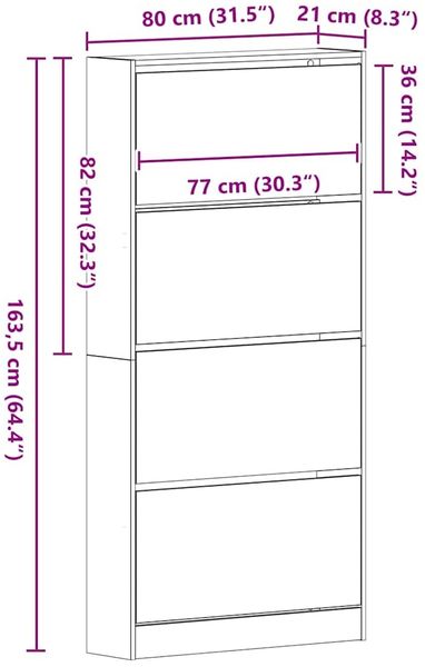 vidaXL Schuhschrank Artisan-Eiche 80 x 21 x 163,5 cm Holzwerkstoff 3334026 Bild 11