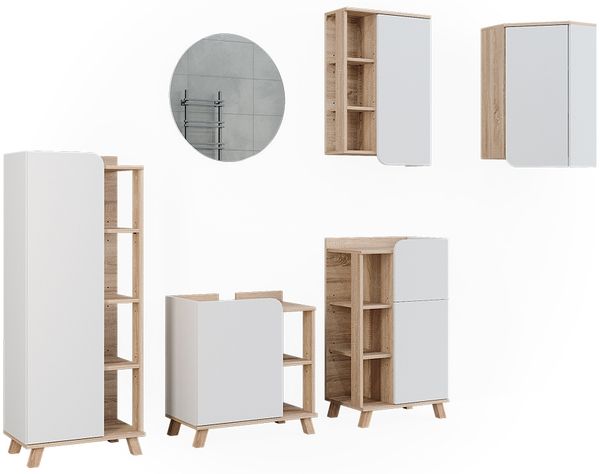 Badmöbel-Set Karen Sonoma/Weiß 6 Teile Vicco