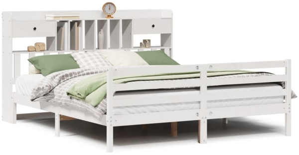 vidaXL Massivholzbett mit Regal ohne Matratze Weiß 180x200 cm Kiefer 3321945