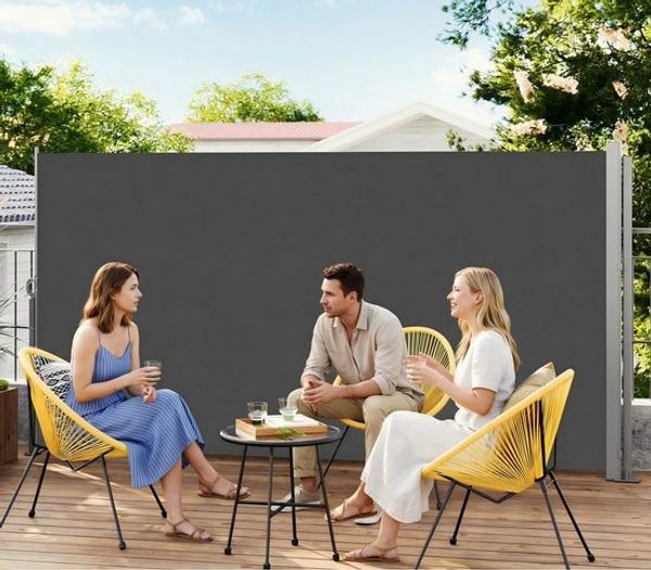 SONGMICS Seitenmarkise mit Stahl-Kasten, rostbeständig, ausziehbar, Anthrazit, 180x500 cm