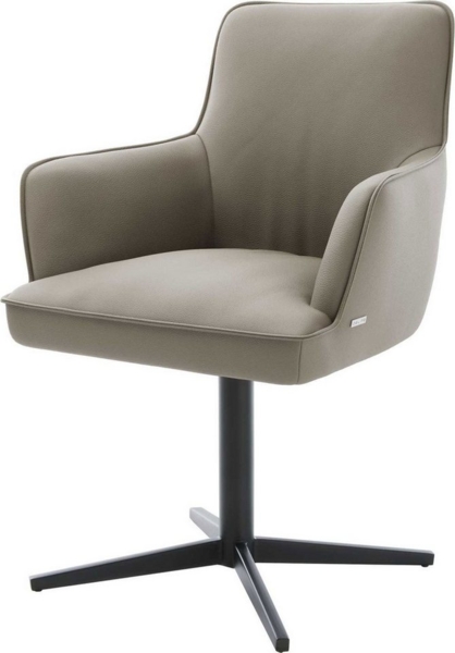 Drehstuhl Heira-Flex mit Armlehnen Echt-Leder Schlamm Fußkreuz Schwarz 360° drehbar Taschenfederkern