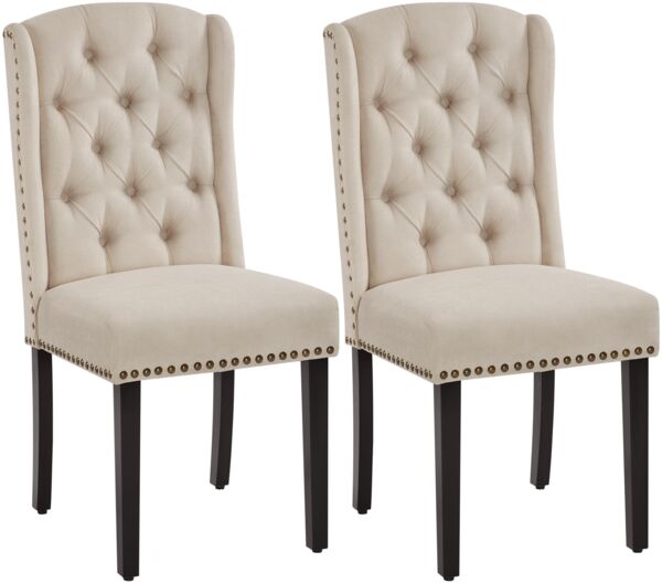 Yaheetech 2-er Set Küchenstuhl mit Flügelförmigen Rückenlehne, Polsterstuhl Esszimmerstuhl bis 140 kg Belastbar fürs Esszimmer/Küche/Wohnzimmer/Schlafzimmer, beige