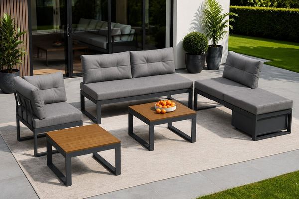 KLAM HOME Gartenlounge-Set 4-6 Sitzer Modernes Gartenmöbelset Gartenlounge-Set Ecksofa, (3-stufig verstellbare Rückenlehne+Liegefunktion+Stauraum), Wetterfest Polyester für Außenbereich, Terrasse, Balkon und Garten