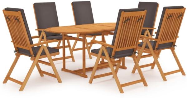 vidaXL 7-tlg. Garten-Essgruppe mit Kissen Massivholz Teak Grau 3059555