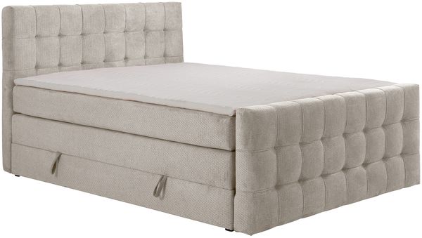 MEBLINI King Boxspringbett IGA 120x200 cm mit Bettkasten - H4/Beige Samt Polsterbett - Gepolstert Doppelbett mit Matratze und Topper - Polsterbett mit Stauraum - Bett mit Kopfteil – Stauraumbett Bild 2