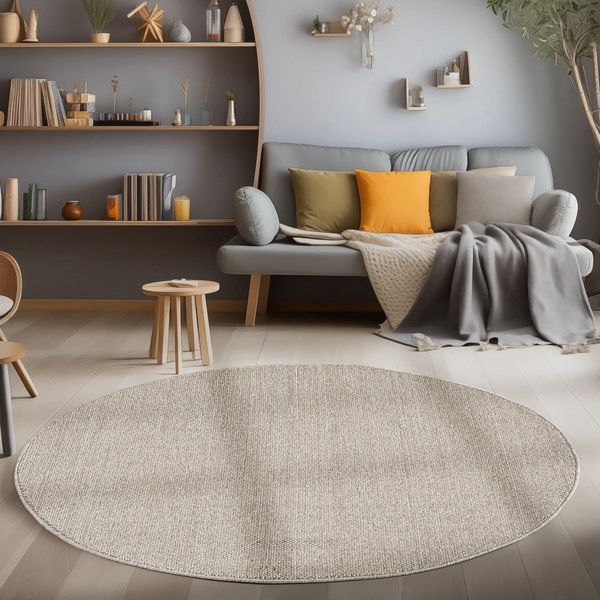 Carpettex Schlingenteppich Unicolor, Rund, Höhe: 7 mm, Schlingenteppich Schlafzimmer Einfarbig Meliert Design