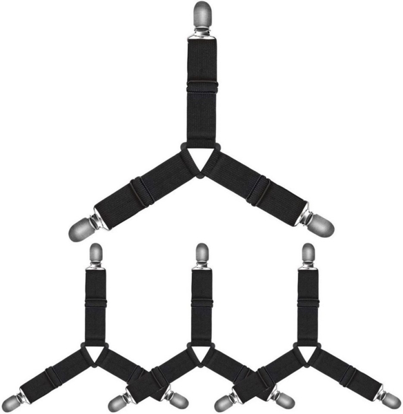 BAYLI Spannbettlaken Verstellbare Bettlakenspanner [4er Set], Betttuchspanner mit Metallcl