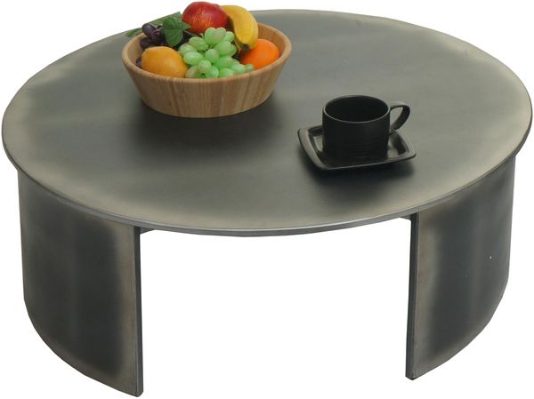 Couchtisch HWC-L74, Beistelltisch Wohnzimmertisch, MVG-zertifiziert Industrial, rund Ø80cm, Metall-Optik gebürstet