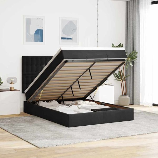 vidaXL Ottoman-Bett mit Matratzen Schwarz 140x190 cm Samt 3313615