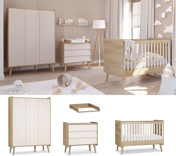 QMM TraumMöbel Babyzimmer-Komplettset Babyzimmer Vienna fresh komplett Set B, (Set, 4-tlg, Schrank 3-türig, Kommode plus Wickelaufsatz, Baby- / Kinderbett 140x70)