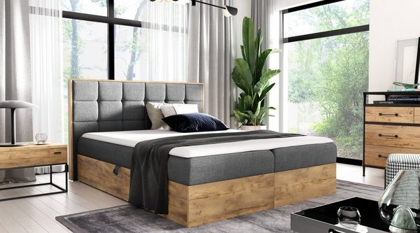 yourhouse24 Boxspringbett Wood I mit zwei Bettkästen, Doppelbett mit Bonell-Matratze + Topper