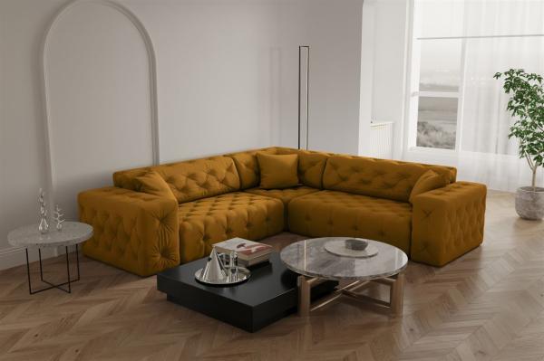 Ecksofa Designersofa CHANTAL in Stoff Opera Velvet Gelbgold Seite Universal