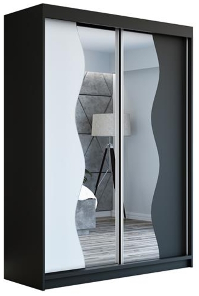 Schwebetürenschrank RIMA 2-türig Schrank 180 cm (mit Spiegel) Farbe: Schwarz , weiß