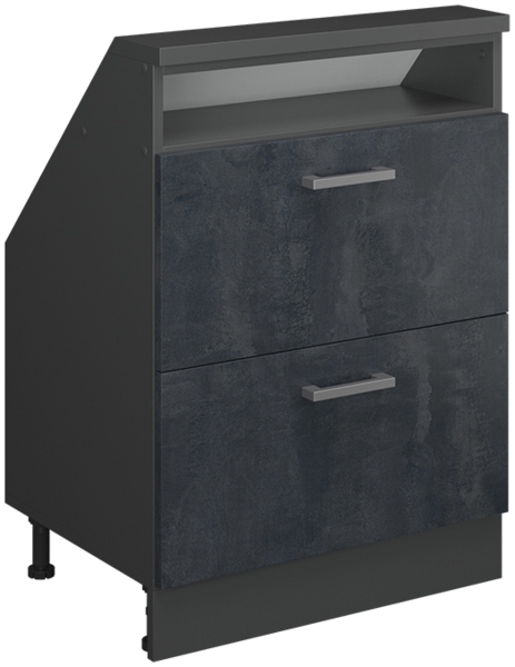 Küchenschrank für Dachschrägen R-Line Schwarz Beton 60 cm mit 2 Schubladen Vicco