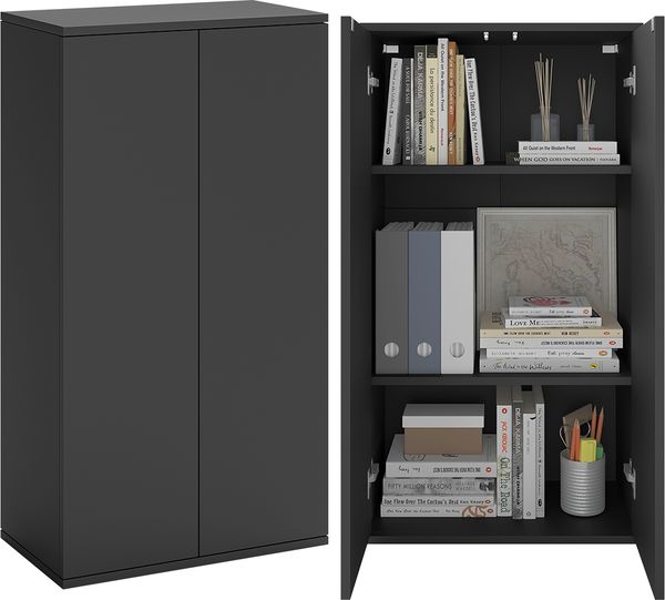 Bellamio 'Ais' Mehrzweckschrank, schwarz, 110x33x60 cm, kleiner Aktenschrank mit 3 Fächern, Hängeschrank mit Push-to-open