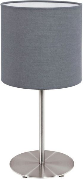 Eglo 31596 Tischlampe PASTERI nickel-matt, Textil grau E27 max. 1X60W H:40cm Ø18 mit Kabelschalter