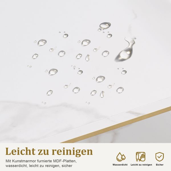 M MCombo Schreibtisch mit Schubladen, Nageltisch mit Regal, Manikürtisch aus Holz Metallgestell, Schminktisch ohne Spiegel Wohnzimmer Modern, Marmor-Weiß Gold, 2498 Bild 7