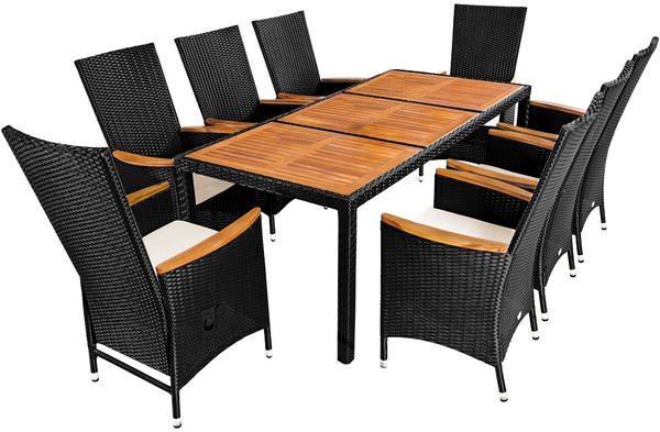 Casaria Poly Rattan Sitzgruppe 8+1 Hochlehner Schwarz