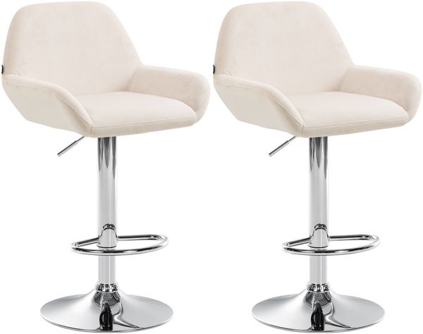 Barhocker 2er Set DUBLIN - Creme, Samt, Chrom Barhocker mit Lehne Barstuhl Tresenhocker Tresenstuhl Kneipenhocker Kneipenstuhl