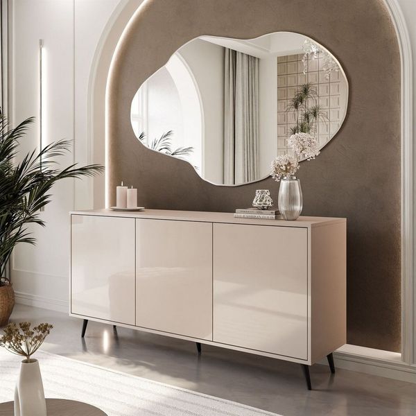 ALLHOUSE24 Kommode MANDY Dreitürige Kommode in Hochglanz Sideboard Kaschmir Weiß, Breite: 154 cm