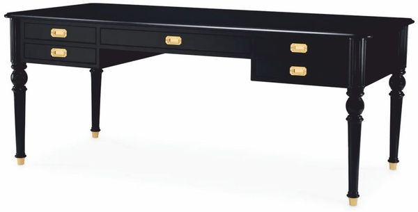 Casa Padrino Luxus Barock Schreibtisch Schwarz / Messing 185 cm - Barock Büro Möbel