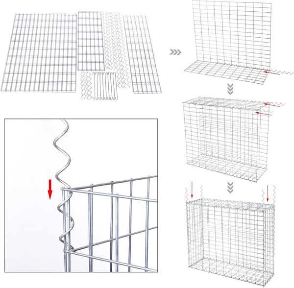 SONGMICS Gabionenkörbe, verzinkt, Metall silber, 100 x 80 x 30 cm, 2 Stück Bild 4