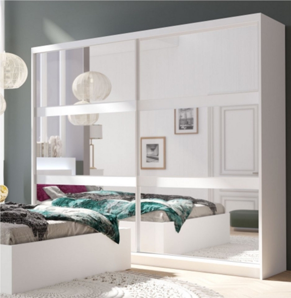 Schiebetürenschrank Fino Kleiderschrank mit Spiegel weiß, 230x62x215cm Bild 3