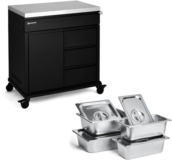 BURNHARD® Grill Beistellwagen Black Edition mit Edelstahl-Arbeitsfläche inkl. Food Container Set 4 tlg, Grilltisch, 4 Soft-Close Schubladen, Vollgummi-Rollen – kompatibel mit EARL & FRED Gasgrills - Black Edition inkl. Food Container Set 4 tlg. - #946469