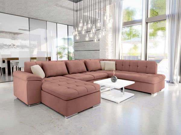 Mirjan24 'Niko Bis' Wohnlandschaft, Plüschstoff, 76 x 205 x 348 cm, Rosa / Beige, Links