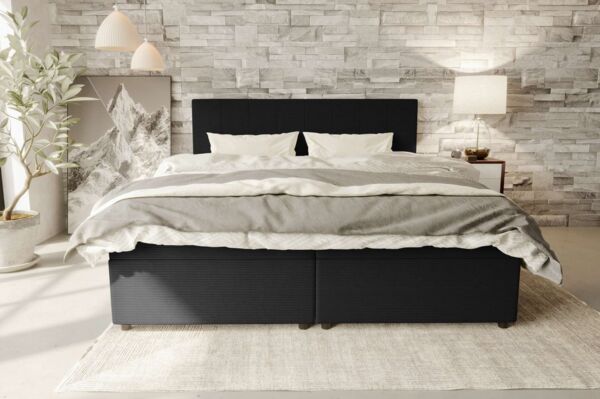 99rooms Kira Boxspringbett Cordstoff POSO Schwarz 200x200 cm