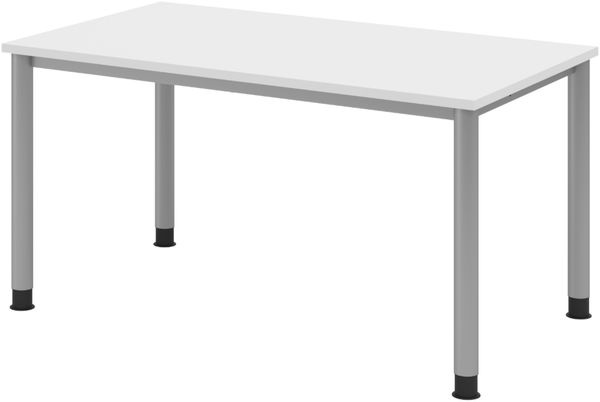 bümö höhenverstellbarer Schreibtisch H-Serie 140x80 cm in weiß, Gestell in Silber - PC Tisch für's Büro manuell höhenverstellbar, Computertisch verstellbar, HS-14-W-S