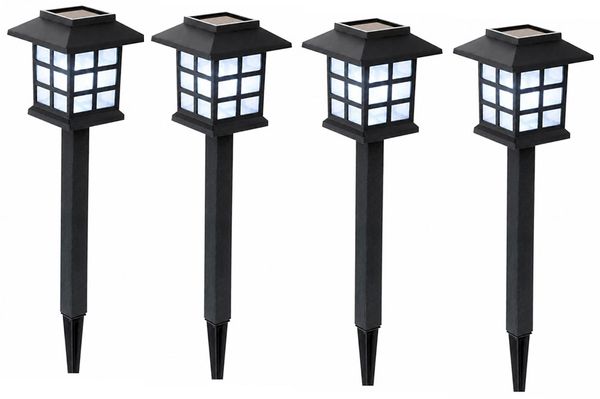 4x LED Außenleuchte, Laterne, Schwarz, Dämmerungssensor, IP44, H 38 cm