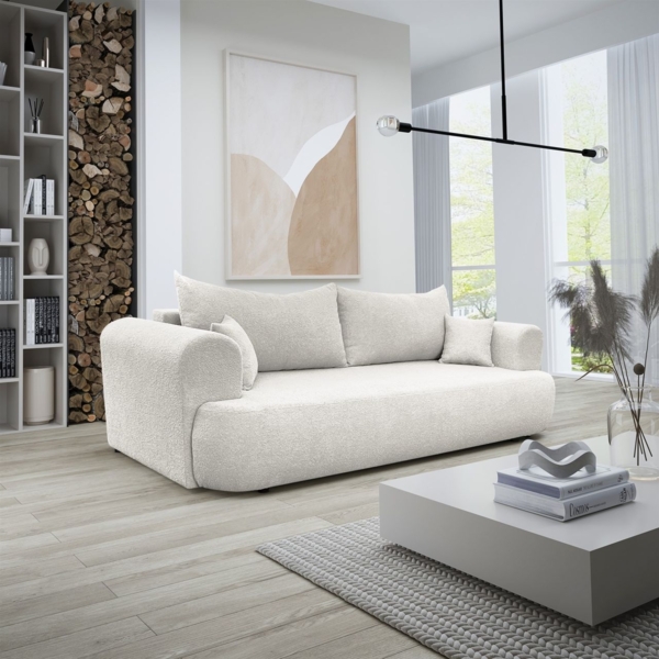 Sofa Schlafsofa 3-Sitzer ANIKE Stoff Now or Never Creme