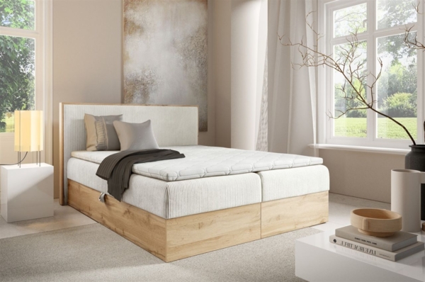 Boxspringbett Schlafzimmerbett ROLAND 140x220cm in Stoff Lincoln Creme