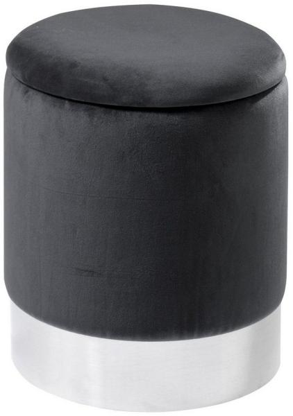 Home4You Sitzhocker, Ø 31 cm, Dunkelgrau, Silbergrau, Samtbezug, Abnehmbarer Deckel, mit Stauraum