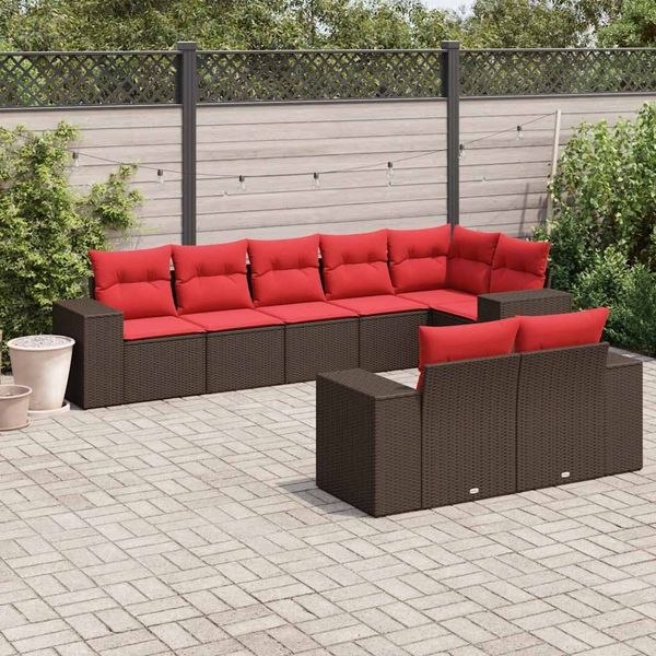 vidaXL 8-teiliges Gartensofa-Set mit Kissen, braun, Polyrattan 3222823