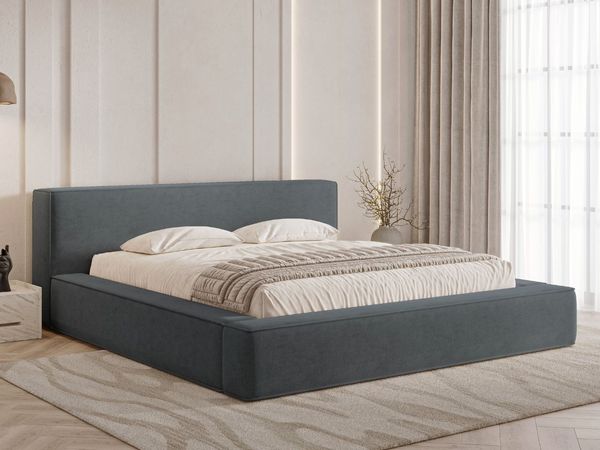 GRAINGOLD Mali Polsterbett 160x200, Doppelbett mit Bettkasten und Lattenrost, Velour-Stoff, Dunkelgrau