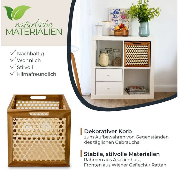HMF Regalkorb Aufbewahrungskorb geflochten aus Rattan, mit Wiener Geflecht, passend für Kallax Regale 32 x 34 x 32 cm, Muster 2, Natur