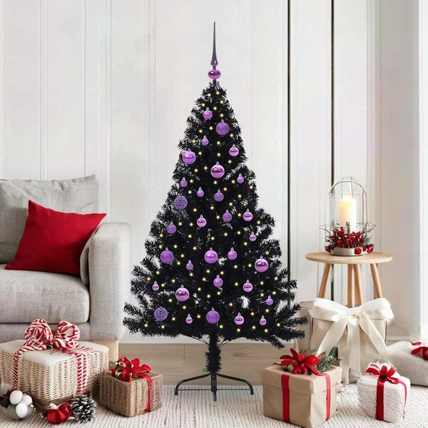 vidaXL Künstlicher vorbeleuchteter Weihnachtsbaum Schwarz 150 cm PVC 3397134