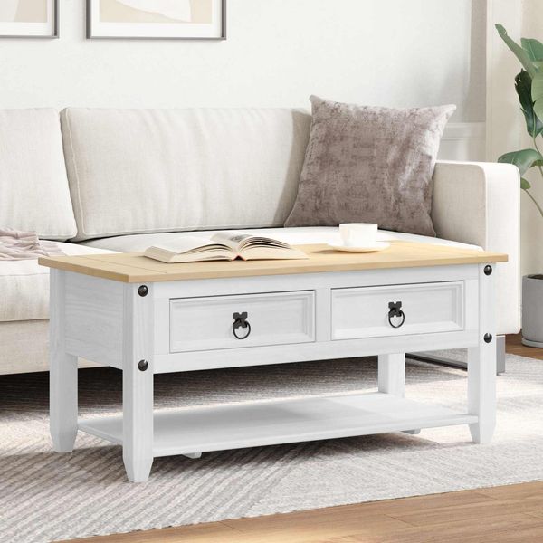 vidaXL Couchtisch Weiß 100 x 48 x 45 cm Massives Kiefernholz 42024941