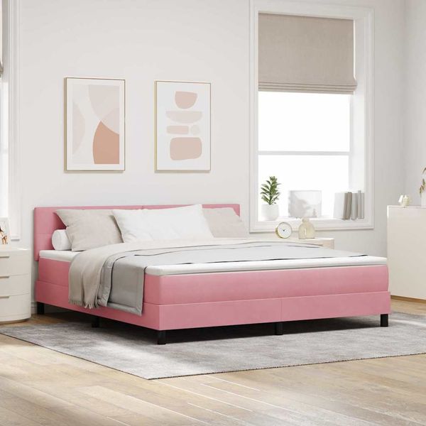 vidaXL LED Boxspringbett mit Matratze mit LED Rosa 180 x 200 cm Samt 3342673