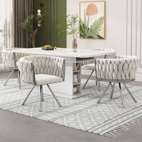 Esszimmerstuhl Samt B 44 x T 59 x H 87 cm, drehbar, Metallgestell, 4er-Set