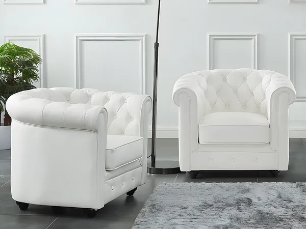 Vente-unique - Ledersessel 2er-Set - Büffelleder - Weiß - CHESTERFIELD