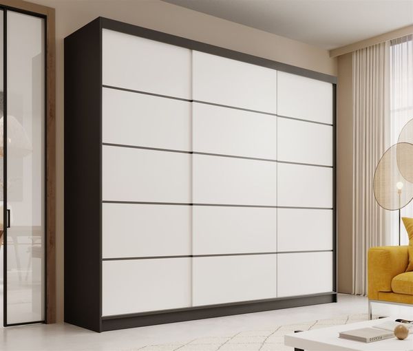 Schiebetürenschrank Schrank LUND in Schwarz- Weiß 250 x 215 x 58 cm